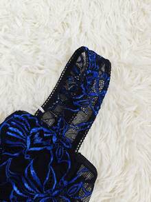 1 chiếc áo hai dây hở lưng cổ điển màu xanh và đen thanh lịch có đường cắt xương cá - Màu xanh lam - Xem 10