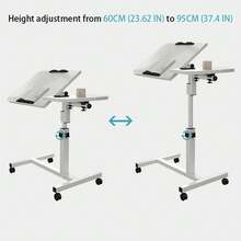 Side Table Height Adjustable 60-95 Cm, Mobile Bedside Table On Casters, Overbed Table With Tiltable Table Top, Small Wooden Nursing Table, Desk For Sofa, Living Room, Bedroom - trắng - Xem 4