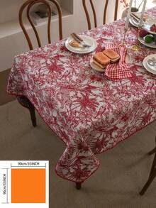 1pc French Retro Floral Christmas Tablecloth, Rectangular Jacquard Fabric Suitable For Daily, Festivals, Parties, Weddings, Dinners, Home Decor - Red and White - View 23
