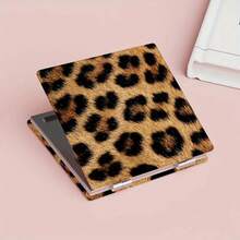 Leopard Print Small Mirror - Flip-Top Double-Sided Portable Makeup Mirror With Anti-Drop Glass Surface, Powder-Coated Black Frame & Golden-Tip Hinges, Compact Foldable Design Travel, Dorm, Vanity - Stylish & Durable Black & Golden Animal Print Mirror Women & Girls, - M596豹紋 - 查看 5