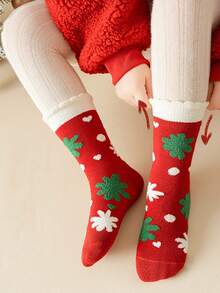 4 Pairs Children's Socks For Autumn And Winter, Girls' Christmas Socks For Autumn, Cute Mid Length Socks For Winter, Warm Baby Socks, Christmas Gift Socks - Multicolor - View 5