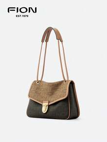 Minions Women Letter Print Shoulder Bag Leather Hobo Bag for Women with Cute  Bag Charm Flap Square Handbag Purse Ladies Vintage Casual Clutch Purse for Daily Use Wallet Bag - 黑棕 - 查看 11