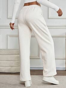 Women's Thermal Lined Solid Color Warm Casual Sports Sweatpants With Drawstring Pockets, Outdoor Long Pants For Autumn/Winter,Fleece