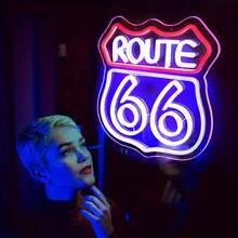 Route 66 Neon Sign Historic US High Way Acrylic LED Sign For Bedroom Wall Decor Blue Neon Light Game Room Wall Sign Party Light Club Neon Accessory - Red + Ice Blue + White - View 5