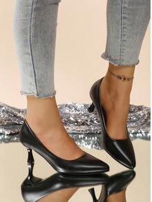 Escarpins à bout pointu pour femmes, talons hauts fins, chaussures de travail minimalistes à faible décolleté - Noir - Voir 5