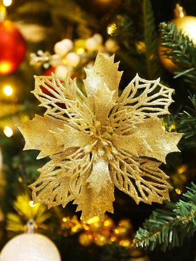 12 piezas/6 piezas/1 pieza Flores de Navidad artificiales con clips, decoraciones de árbol de Navidad con flores de Pascua artificiales lindas, flores de Navidad artificiales con brillo reutilizables para coronas DIY, decoración del hogar, decoraciones de fiesta de boda, fiesta festiva, adornos de árbol de Navidad/Navidad/Temporada/Boda, decoración de arbustos brillantes de invierno, adecuado para Navidad, Año Nuevo, Boda, Coronas, Escaleras, Ventanas, Chimenea, Árbol de Navidad