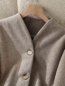 Women's Short Wool Blend Coat, Solid Color, Front Button Closure, Autumn/Winter - Grey - View 4