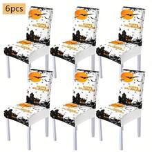 1/4/6/8 Stücke, modische Halloween-Stil bedruckte Stuhlbezüge/Bürostuhlbezüge/Stuhlbezüge für Esszimmer, geeignet für moderne tägliche Dekoration in Innenräumen von Familien-Restaurants und Hotels. Die elastischen Stuhlbezüge können gereinigt werden und sind ein ideales Halloween-Geschenk