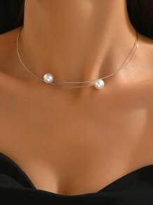 1pc Faux Pearl Choker Necklace In Vacation Style - Yellow Gold - View 9