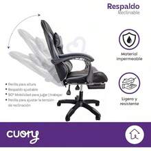 Silla Gamer Escritorio Ergonómica Reposapiés Ejecutiva |   Ajuste de altura |   Reclinable Gaming Oficina Silla de Juegos de computadora con Giratorio |   Reposacabezas y Almohada Lumbar (Negro) - Negro/Gris - Ver 6