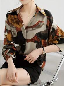 Whisplicity 休闲长袖全印花纽扣衬衫，日常穿着