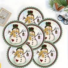 2pcs/4pcs/6pcs Silica Gel Snowman Pattern Placemats, Home Decor, Christmas, Christmas Gift, Christmas Decoration, Suitable For Dining Table, Coffee Bar, All Season Decoration, Washable Tablemats, Room Decor, Placemats, Coasters, Drain Mats, Kitchen Dining Table Mats, Indoor Outdoor Party Decor, Home Decor, Ideal Gift