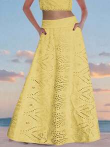 (1 chiếc) Chân váy chữ A thêu hoa khoét rỗng kiểu cổ điển, thanh lịch, tinh tế, không kèm áo lót, phong cách Gothic, phù hợp cho Giáng sinh, Xuân/Hè, phong cách Bohemian, lễ hội âm nhạc, tựu trường, mùa cưới. - Màu Mù tạt vàng - Xem 3