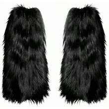OSPNIEEK Womens Faux Fur Furry Leg Warmers - 黑色 - 查看 7