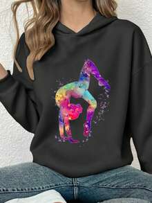 1 X Áo chui đầu dài tay có mũ trùm đầu in họa tiết hoạt hình nhảy múa nhiều màu sắc cho bé gái, thoải mái, thời trang và giản dị, áo thu đông mới cho bé gái/bé gái hàng tuần/bé gái tuổi teen - màu đen - Xem 4