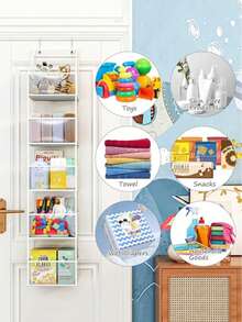 1 buc - Geantă de depozitare agățată pentru etajul 4/6, geantă de depozitare montată pe perete în spatele ușii, utilizată pentru a depozita gustări și diverse - genți de depozitare care economisesc spațiu pentru cosmetice, jucării și alte articole - montată pe perete, ceea ce este convenabil pentru cutii de depozitare în dormitoare, băi, birouri și dulapuri.