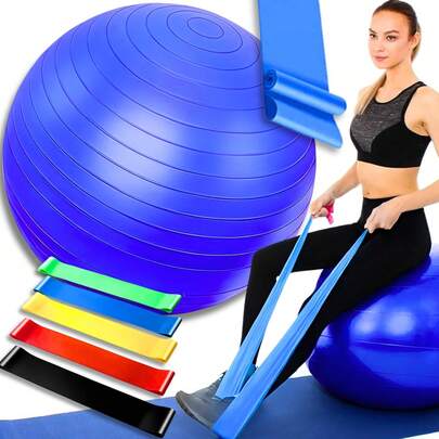 Bola Suiça Pilates Fisio 65cm + Faixa Elastica + 5 Mini Band