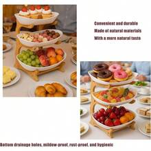 XFHSZ 2/3-Tier Luxury Wooden Elegant Fruit Stand - Double-Layer Fruit Bowl, Creative Candy Display - Natural Wood, Living Room Snack Tray, Space-Saving Design, Easy To Assemble, Father's Day Gift, Dessert Kitchen Serving Tray - 白色 - 查看 5