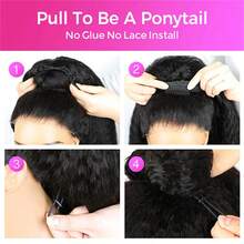 Drawstring Kinky Curly Half Wig Full Machine Made Natural Hairline 200% Density Blend With Natural Hair Glueless Jerry Curly Human Hair Wigs Full Density - Natural Black - 查看 5
