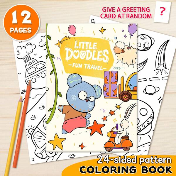 A4 Größe, handgezeichnetes Illustrationsmalbuch mit Reiseroute, 1 Stück "Fun Travel" Anti-Durchsicht-Dickes Papier Zeichnungsbuch für Jugendliche und Erwachsene, zufälliger Grußkarte - perfektes Geschenk für Familie und Freunde, geeignet für Partygeschenke, Halloween, Weihnachten und andere Feiertagsgeschenke (Gemütlicher Raum Malbuch)