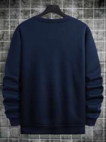 US Flag Pattern Men's Basic Sweatshirt, Casual Street Style For Spring And Autumn - Navy Blue - View 5