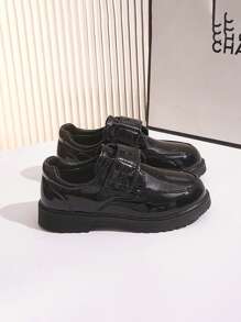 1 Pair Boys Casual Comfortable Lightweight Wear-Resistant Indoor/Outdoor Children Shoes, Fashionable Black Boys Oxfords Performance Shoes - Black - View 4