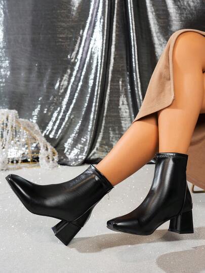 女士小众设计高端后拉链经典粗跟踝靴，时尚别致的英伦风，舒适的切尔西靴