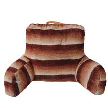 Cozy Comfort Bed Rest Pillow For Adults, Tp Print Light Faux Fur Lounger Backrest With Arm Support, Machine-Washable Cover, Ergonomic Reading And Sitting Pillow With Extended Armrests