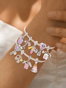 1pc Fashionable 925 Sterling Silver Shiny Heart Shaped Pendant, Suitable For Women Jewelry DIY Bracelet - Silver - View 4