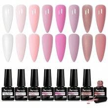 8pcs Rubber Base Gel Nail Polish Set, 7ml Nude Pink Glitter Rubber Base Gel Nail Polish, Nail Concealer Color Coating, Semi-Permanent UV Structure Gel Nail Polish, Removable UV Gel Nail Polish, Nail Art Set, Nail Art Supplies, Nail Art Design, Home Nail Salon - 彩色 - 查看 2