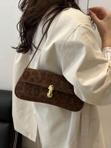 时尚新款纯色五金装饰单肩包百搭简约大方腋下女包适合逛街钱包逛街年轻女性大学生新人白领非常适合办公室大学工作商务拼搏户外活动旅行郊游豹纹猎豹印花