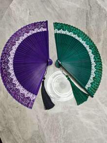 Abanico plegable de encaje tradicional chino, abanico plegable portátil, abanico artesanal de bambú japonés, regalos culturales retro, abanico de bolsillo para uso personal - Multicolor - Ver 11