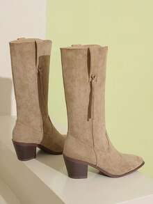 女士时尚尖头西部牛仔靴，细跟高筒复古英伦风流苏马靴，2025秋冬新款女鞋，时尚西部靴