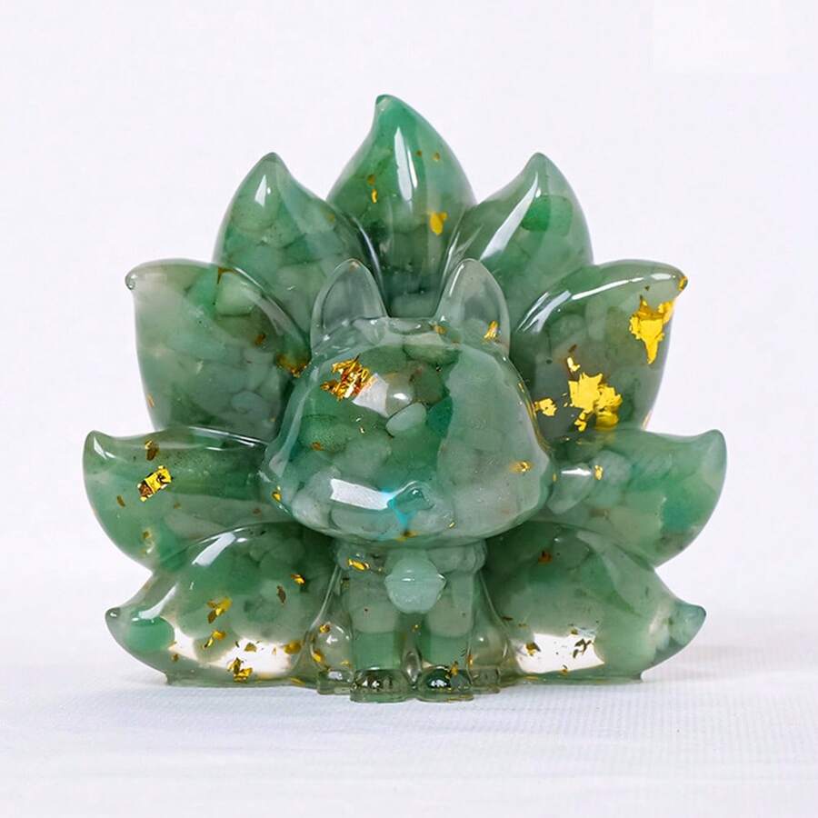 Manifest Wealth & Luck: Nine-Tailed Fox Crystal Resin Figurine - Prosperity Guardian Home Decor (3.43" X 3.15") - 綠色 - 查看 1