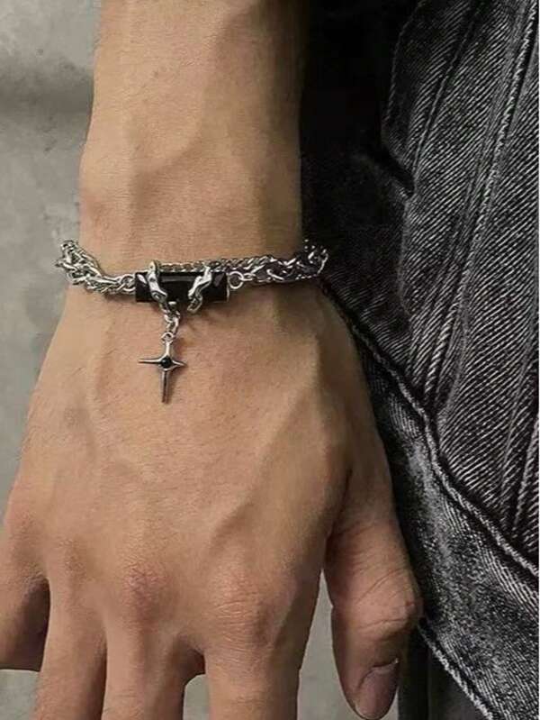 1pc Dark Gothic Cross Bracelet, Minimalist Titanium Steel Waterproof Non-Fading High-End Men's Bracelet
