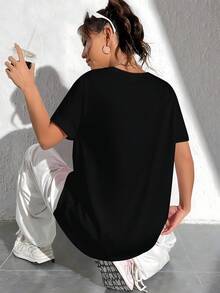1pc UNDIAGNOSED BUT SOMETHING AIN'T RIGHT Graphic Print Casual Crew Neck T-Shirt For Women, Camiseta Con Estampado Gráfico, Comfortable Fit Graphic Tees, Suitable For All Seasons, Daily Wear Clothes, School Wear, Street Wear Tops - màu đen - Xem 4