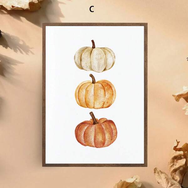 1 pieza ¡Refresca tu hogar para el otoño! Arte de pared enmarcado de 30 x 40 cm con calabazas y hojas de arce | Decoración cálida y retro | Arte decorativo de pared para tu sala de estar o dormitorio, listo para colgar