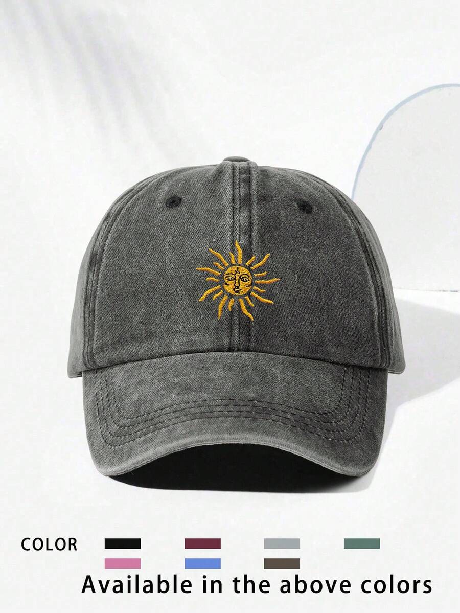 1 peça boné de beisebol ajustável bordado com lavagem solar, chapéu de golfe respirável para homens e mulheres, boné de proteção solar com aba curva da moda para casais unissex Y2K - bordado - Ver 1