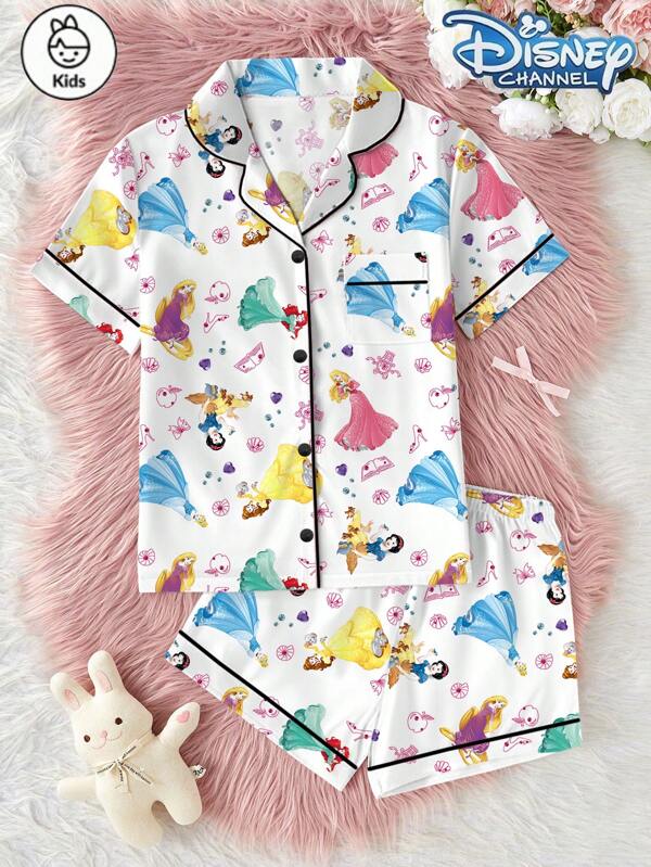 Disney Conjunto de pijama de satén con shorts de la Princesa Disney