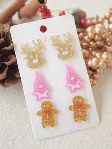 6 Stücke süße, elegante & luxuriöse Weihnachts-Ohrringe Set - Schneemann, Lebkuchenmann, Weihnachtsbaum Designs, Damen Ohrringe & Schmuckset, geeignet für Weihnachtsferien Party