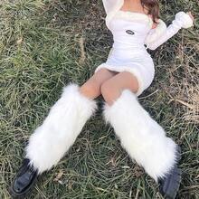OSPNIEEK Womens Faux Fur Furry Leg Warmers - 白色 - 查看 3