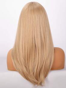 24-Inch Light Blonde Medium-Length Straight Wig With Bangs And Rose Lace, Suitable For Daily/Party/Holiday Wear - Gold - View 6