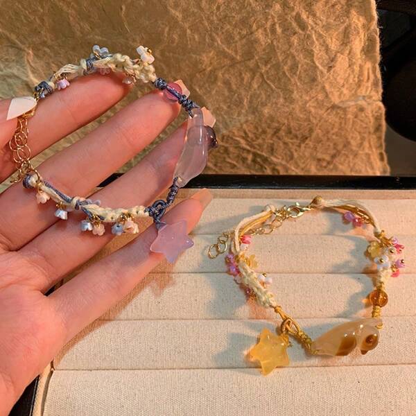 2 stuks schattige unieke prachtige boho kattenhanger sterhanger armbanden dagelijks vakantie muziek festival verjaardagscadeau, beste vriend cadeau, cadeau voor haar