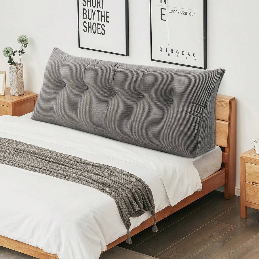 120/140/160/180/200 Cm Back Cushion, Suitable For Bed And Sofa, Lumbar Cushion, Reading Cushion, Cushion With Removable Neck Strap And Washable Cover, Practical Side Pocket - Xám - Xem 1