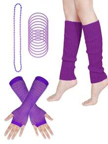 D EXCEED 4/11/12Pcs Women's 70s-80s Costume Accessories – Neon Beaded Necklaces, Bracelets, Gloves, Leg Warmers – For Vintage Themed Parties, 70s-80s Reunions, Retro Fashion Events & Classic Rock Concerts​ - Multicolor - View 19