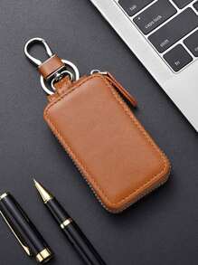 1 pieza Bolsa portátil y a la moda para llaves de coche de PU, estuche para llaves de gran capacidad con doble capa, de colgar en la cintura, con cremallera universal, bolsa para llaves para hombres y mujeres con llavero y cadena, regalo de Navidad, regalo perfecto para el Día del Maestro, San Valentín, cumpleaños, Navidad y cualquier ocasión especial, mini billetera.