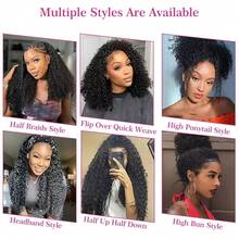 Curly Half Wig Flipover Frontal Wig Human Hair Deep Curly Minimal/No Leave Out Upgrade Headband Wig For  Women V Shape Kinky Curly Thin Part Glueless Clip In Half Wig 200% Density Natural Color 26Inch - Natural Black - 查看 8