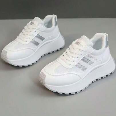 女士白色休闲运动鞋2025春夏秋季新款户外厚底时尚百搭度假风学生户外徒步防滑滑板平底鞋