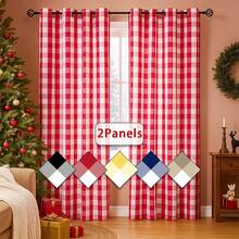 2 Paneles de Cortinas Semiopacos a Cuadros, Estilo Granja Decoración del Hogar Adecuado para Sala de Estar, Dormitorio, Balcón, Ventana Abuhardillada, Estudio, Estudio, Cortinas Decorativas con Ojales, Disponible en Cuadros Negro, Rojo y Blanco, Azul, Amarillo y Beige