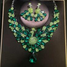 1 Set Women's Jewelry Set, Rhinestone Inlaid Necklace And Earrings 3 Pieces Fashionable And Elegant, Suitable For Brides, Weddings, Galas, Formal Occasions